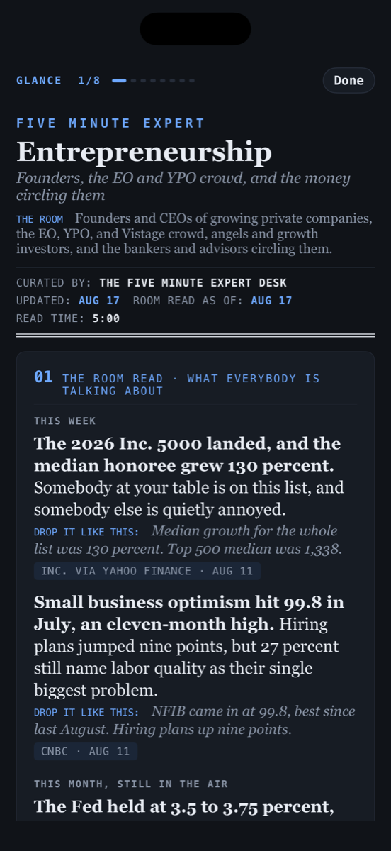 Glance mode showing the room read