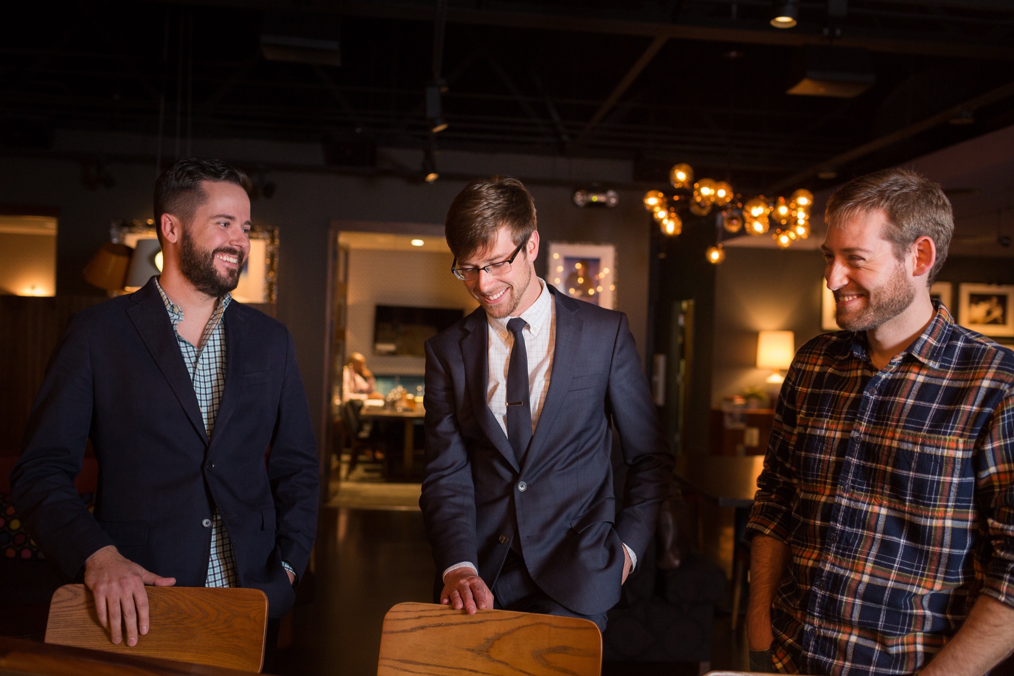 Michael Hutzel, Colton Mulligan and Joe Boettcher laughing at the FoxFuel office, 2015